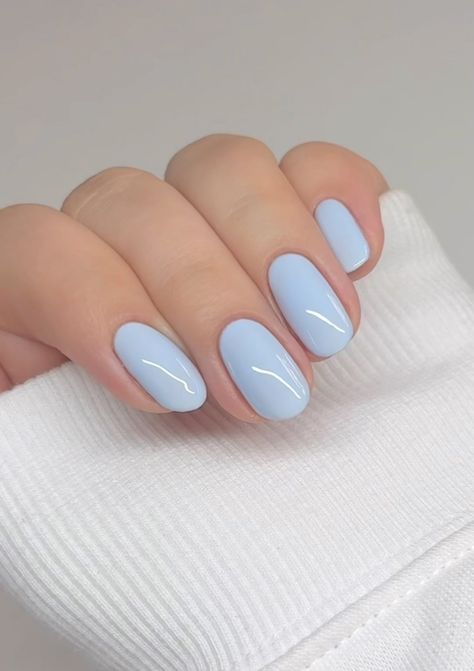 40 Simple and Sophisticated Nail Art to Inspire You Easy Light Blue Nails, Summer Simple Nails 2024, Simple Nail Designs Summer 2024, Light Blue Nail Designs 2024, Simple Summer Nail Art 2024, Powder Blue Nails, Natural Nail Shapes, Sheer Polish, Chic Nail Art