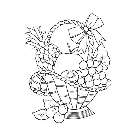 Basket full of fruits in vector line art illustration Fruit Basket Illustration, Basket Full Of Fruits, Fruit Basket Drawing, Fruits Coloring Pages, Vector Line Art, Basket Drawing, Fruit Coloring Pages, Fruit Vector, Line Art Illustration