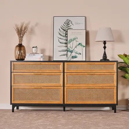 Bay Isle Home Humeston Natural Rattan Dresser with 6 Drawers, Chest of Drawers for Bedroom | Wayfair Rattan Dresser, Drawers For Bedroom, White Chest Of Drawers, Solid Wood Dresser, Nightstand Set Of 2, Wood Storage Cabinets, 6 Drawer Chest, Living Room Entryway, Entryway Hallway