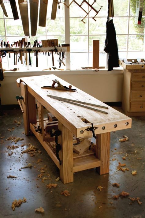 How to Flatten a Workbench Top | Popular Woodworking Craftsman Workbench, Workbench Stool, Workbench Top, Wood Benches, Workbench Designs, Workbench Plans Diy, Diy Workbench, Workbench Plans, Shop Projects