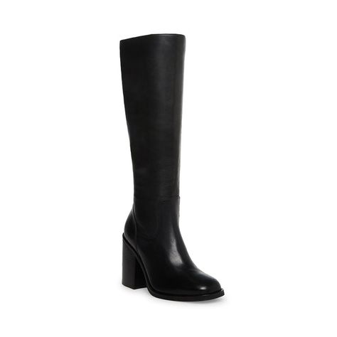 Steve Madden Outfit, Steve Madden Knee High Boots, Classic Black Boots, Steve Madden High Heels, Boots Steve Madden, Black Leather Knee High Boots, Leather High Heel Boots, Steve Madden Boots, Black Block Heels