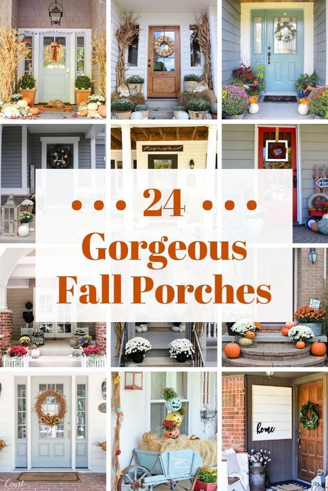 Autumn House Decor, October Inspiration, Autum Decorations, Autumn Porch Decor, Homemade House Decorations, Thanksgiving Porch, Fall Porch Decorating Ideas, Contemporary Fireplaces, Autumn Porch