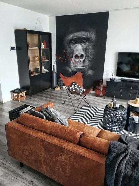 Bachelor Living Room Decor, Mens Home Decor Masculine Interior, Mens Living Room Ideas Apartments, Mens Interior Design, Masculine Apartment Decor, Male Living Room Ideas, Men Living Room Ideas, Mens Living Room Ideas, Men Bachelor Pads