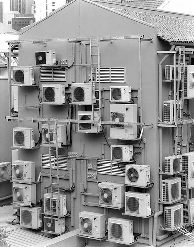 Aircon Units Archive Building, Air Conditioning System Design, Ancient Air Conditioning, Hvac System Diagram Architecture, Facade Pattern, Game Level Design, Tokyo Streets, Refrigeration And Air Conditioning, Hvac Installation