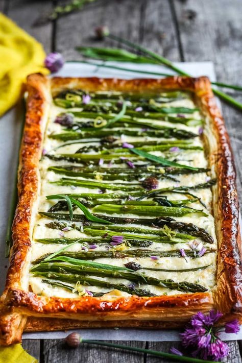 Asparagus Tart with Chives, Tarragon & Gruyere | Feasting At Home Cheesy Asparagus, Asparagus Tart, Goat Cheese Tart, Puff Pastry Tart, Cheese Tarts, Pastry Crust, Savory Tart, Pastry Tart, Asparagus Recipe