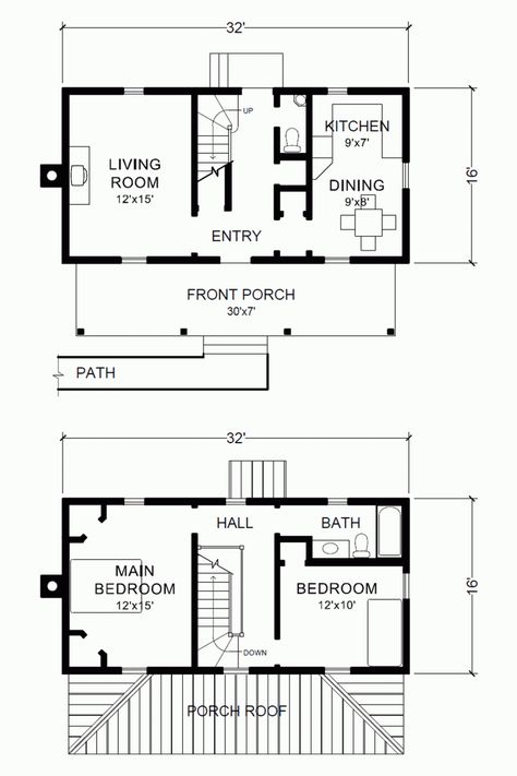 Project Small House: Virginia Farmhouse Plans 16' x 32’ Two Story House Plans - I would definitely add more closet. Small 2 Bedroom House Plans Two Story, 2 Story Tiny House Plans Layout, Small House With Basement Floor Plans, Tiny House Design Floor Plans 2 Story, 2 Story Small House Plans Simple, Small Cottage Floor Plans Two Story, 16x32 Floor Plans, Small 2 Story House, Tiny Home Floorplan 2 Story