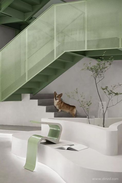 Staircase Interior Design, Pet Hospital, Metal Stairs, Stair Handrail, Interior Stairs, Modern Staircase, Railing Design, Yacht Design, Design Office