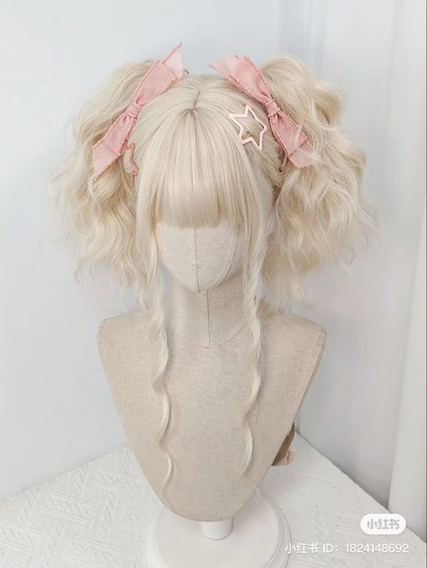 Kawaii Blonde Hair, Angelic Hairstyles, Kawaii Wig, Pretty Wig, Coquette Hairstyles, Harajuku Hair, 2000s Vibe, Drag Wigs, Kawaii Wigs