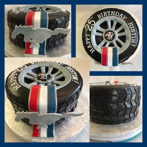 #mustang #ford #tire #goodyear #birthday #cake #birthdaycake #partytheme #ilove cake #fondant #chromerims Ford Birthday Cake, Mustang Birthday Cake, Birthday Cake Awesome, Mustang Cake, Boys 18th Birthday Cake, Mechanic Cake, Birthday Cale, Tire Cake, Truck Birthday Cakes