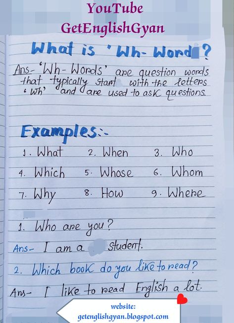 Wh Words, Basic English Grammar Book, Question Words, Grammar Notes, English Grammar Notes, English Grammar Book, Basic English, Grammar Book, Wh Questions