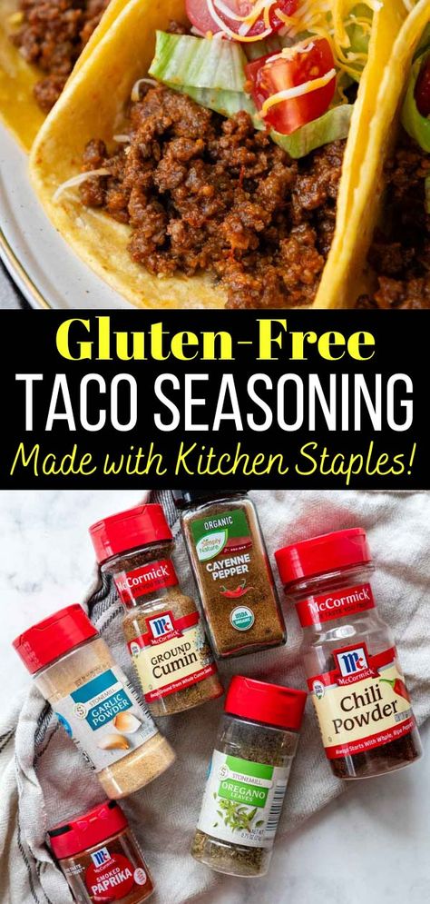 There's no need to spend extra money or time figuring out which taco seasoning brands are safe for a GF diet! Make an easy gluten-free taco seasoning, perfect for ground beef, chicken, or to spice up your favorite Mexican dishes, using simple, staple spices you have right in your kitchen. Gf Taco Seasoning, Gluten Free Taco Seasoning Recipe, Gluten Free Ranch Seasoning, Simple Taco Seasoning Recipe, Simple Taco Seasoning, Home Made Taco Seasoning, Mamagourmand Recipes, Gfdf Recipes, Gluten Free Taco