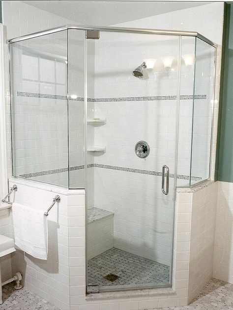 Marble silled half wall and european glass shower. Shower With Half Wall, Partial Wall, Half Wall Shower, Bathroom Shower Stalls, Wall Bench, Half Walls, Bathroom Remodel Shower, Bathroom Remodel Designs, Bathroom Reno