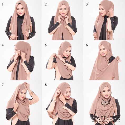 This hijab style has it all, the elegance, the modesty and the beauty, it's a classy look especially using this hijab color, earth colors have become the most trendy shades whether on hijabs or on makeup. To get this look,… Hijab Step By Step, Hijab Shades, Stiching Styles, Hijabi Mode, Hijab Stile, How To Wear Hijab, Wearing Hijab, Hijab Simple, Easy Wrap