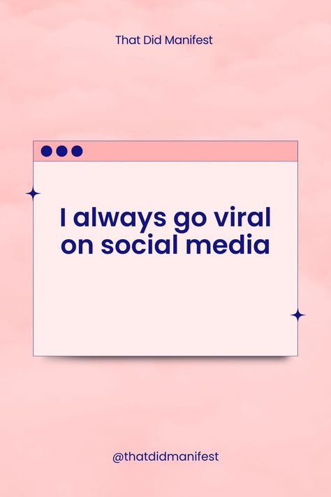 Repeat this magical affirmation to go viral on social media - send this pin to someone who wants to become a social media influencer ⭐ Going Viral, Social Media Influencer, Influencer, Affirmations, Vision Board, How To Become, Social Media, Media