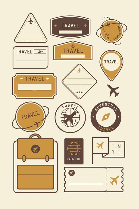 Download premium vector of Travel stickers and badge set vector about airplane, adventure, air, airport and arrivals 1229288 Travel Stickers Printable Vintage, Travel Stickers Aesthetic, Bujo Stickers Printable, Journal Printables Stickers Aesthetic, Printable Stickers For Journal, Stiker Journal, Stiker Printable, Penanda Buku, Album Journal