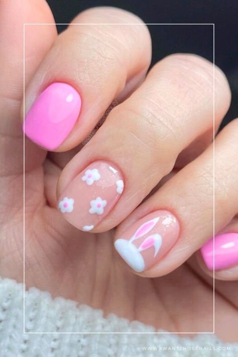 easter bunny nails Round Easter Nails, Easter Bunny Nails Design Spring, Bunny Ear Nails, Easter Nail Ideas 2024, Easter Nails With Bunny, Easter Bunny Nails Design, Easter Nail Designs Acrylic, Nails Easter Design, Easter Gel Nails Ideas