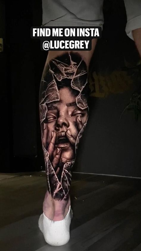 Men Calf Tattoo, Men Leg Sleeve, Tato Realis, Calf Sleeve Tattoo, Viking Tattoos For Men, Money Bag Tattoo, Calf Tattoo Men, Full Leg Tattoos, Family Tattoo Designs