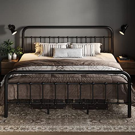 Black Iron Beds, Full Metal Bed Frame, Black Metal Bed Frame, Curved Bed, Black Metal Bed, Wrought Iron Bed, Metal Platform Bed Frame, Iron Bed Frame, Metal Headboard