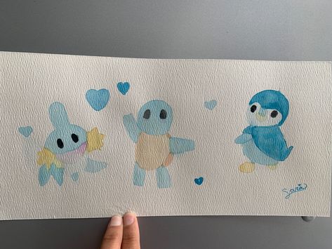 simple watercolor painting of mudkip, squirtle, and piplup Water Type, Watercolor Paintings Easy, Easy Watercolor, Pokemon Art, Watercolor Art, Watercolor Paintings, Pokemon, Home Decor, Art