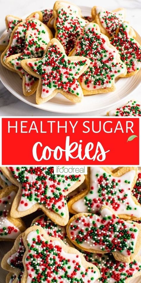 Add these Healthy Sugar Cookies to your Christmas cookies wish list this year! They're incredibly light, buttery, and classically delicious. Made with almond flour and cane sugar (or make sugar free) they're the perfect cookie to decorate as desired. Gluten Free Cookie Recipes Almond Flour, Healthy Cookie Decorating, Refined Sugar Free Christmas Cookies, Healthier Sugar Cookie Recipe, Healthy Christmas Cookies Clean Eating, Sugar Cookie Recipe Healthy, Christmas Cookies Almond Flour, Clean Christmas Cookies, Sugar Free Holiday Cookies