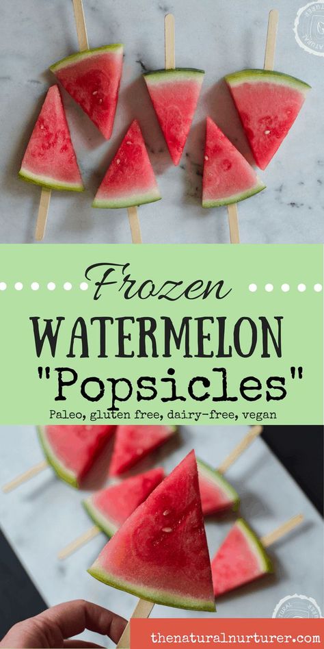 Frozen Watermelon "Popsicles" are easy, healthy and always a crowd-please frozen treat! #vegan #paleo #glutenfree #dairyfree Natural Nurturer, Watermelon Popsicles, Frozen Watermelon, Paleo Recipes Dessert, Easy Treat, Treats Recipes, Ice Pop, Glutenfree Dairyfree, Diet Snacks