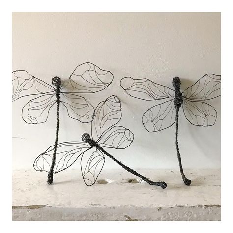 Dragonfly Wire Sculpture, Wire Projects Sculpture, Dragonfly Wire Art, Metal Wire Crafts, Wire Craft Ideas, Wire Art Ideas, Dragonfly Sculpture, Metal Wire Sculpture, Wire Dragonfly