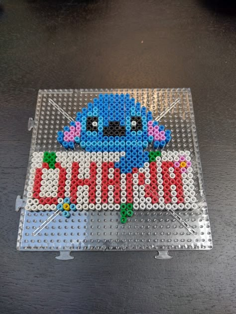 Beads inspiration Ohana Perler Bead Patterns, Perler Beads Stitch Disney, Small Stitch Perler Bead Patterns, Stitch Melty Beads, Fuse Beads Disney, Up Perler Bead Pattern, Disney Fuse Beads, Stitch Pearl Beads, Perler Beads Ideas Stitch