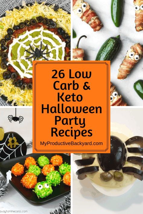 26 Keto Low Carb Halloween Party Recipes: Sweet and Savory Recipes to have a Delicious Keto and Low Carb Halloween Party! #Keto #LowCarb #LCHF #KetoDiet #MyProductiveBackyard #glutenfree #ketogenicdiet #lowcarbhighfat #Ketorecipes #Lowcarbrecipes #halloween #ketohalloween #lowcarbhalloween #halloweenparty #glutenfreehalloween Halloween Party Recipes, Keto Halloween, Halloween Party Menu, Gluten Free Halloween, High Fat Low Carb Recipes, Halloween Party Food, Low Carb Holiday, Keto Holiday, Spooky Food