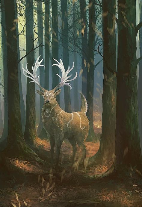 Deer Artwork, Illustration Concept Art, Wildlife Decor, Deer Art, Forest Nature, Landscape Illustration, Magical Forest, Fantasy Illustration, Nature Landscape