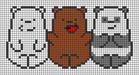 We Bare Bears Perler Beads, Ice Bear Pixel Art, We Bare Bears Pixel Art, Pixel Art Bear, Alpha Patterns Easy, Disney Pixel Art, Pixel Art Disney, Modele Pixel Art, Graph Paper Drawings