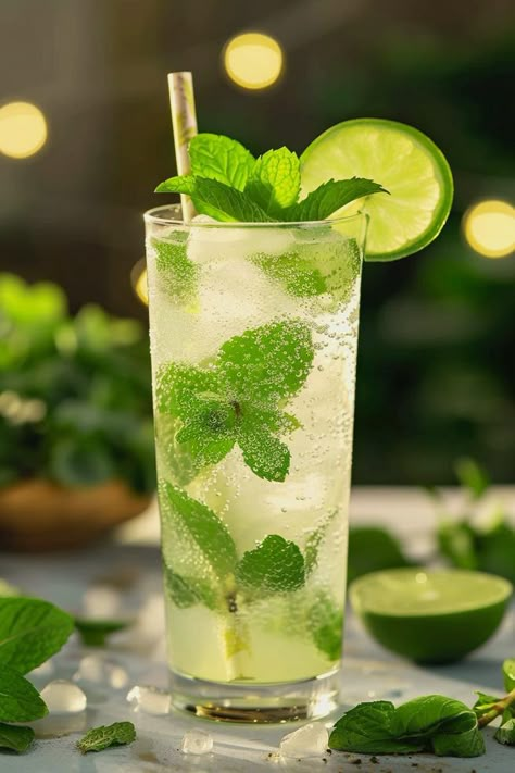 Minty Fresh Mojito Bliss Cool Drinks To Make, Mojito Aesthetic, Green Mojito, Apple Mojito, Mocktail Mojito, Virgin Cocktail Recipes, Rum Syrup, Elegant Cocktails, Pizzeria Menu