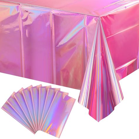 PRICES MAY VARY. Package Includes: You will receive 8 pink plastic tablecloths. Each pink table cover measures approx 54 x 108 inches, fits any rectangular table up to 8 feet in length, suitable for party decoration. Shimmery Laser Tablecloth: The iridescent pink tablecloths for parties feature a shiny holographic design, and it shows different color effects under different light, all very beautiful and shiny, which will be a highlight of your party and make the party atmosphere more joyful. Wat Iridescent Party, Pink Tablecloth, Foil Design, Sequin Tablecloth, Barbie Birthday Party, Barbie Theme, Mermaid Parties, Party Table Cloth, Holographic Foil