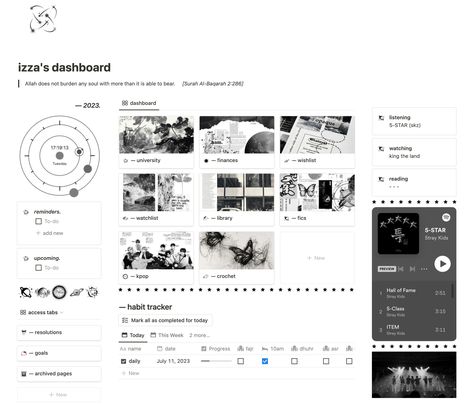 The Black Aesthetic, Kpop Dr Template Notion, Notion Dashboard Layout, Notion White Aesthetic, Notion Template Ideas Black And White, Enhypen Notion Template, Notion Layout Ideas Aesthetic, Notion Aesthetic Black And White, Seventeen Notion Template