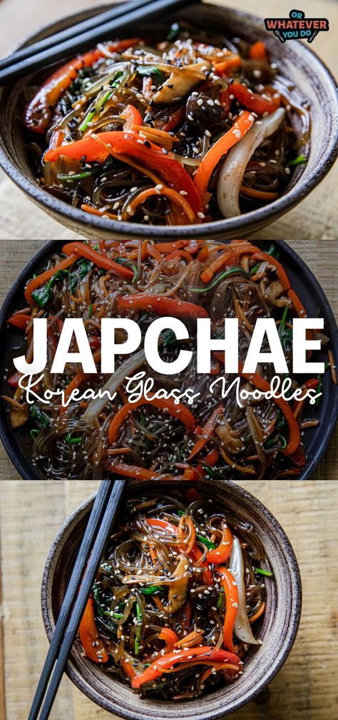 Korean Japchae Recipe Japchae Recipe Korean, Korean Japchae, Japchae Recipe, Korean Glass Noodles, Easy Korean Recipes, Outdoor Cooking Recipes, Dinner Favorites, Big Families, Korean Side Dishes