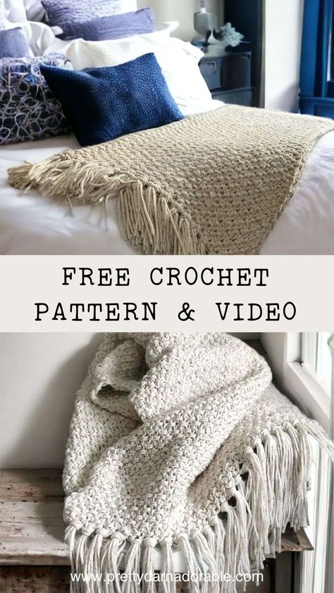 Make this free and easy crochet blanket with any yarn you want! Made using the best crochet stitch for blankets I can think of this makes a classic show that will fit in both modern and traditional decor. Download my free Blanket Sizing Chart and follow the measurements for the perfect crochet throw. Check out more free crochet patterns at www.prettydarnadorable.com Easy Crochet Blanket Pattern, Crochet Throw Pattern, Crochet Blanket Pattern Easy, Crochet Stitches For Blankets, Easy Crochet Blanket, Crochet Blanket Pattern, Crochet Size, Step By Step Crochet, Crochet Patterns Free Blanket