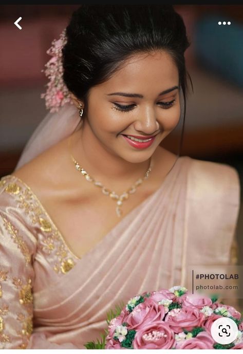 Kerala Christian Bride Makeup, Christian Bridal Hairstyles For Saree, White Saree For Christian Wedding, Christian Wedding Sarees For Bride, Kerala Christian Bride Hairstyle, Christian Bridal Jewellery, Christian Wedding Saree Collection, Christian Bride Makeup, Christian Wedding Hairstyles