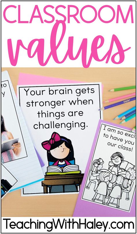 Read-Alouds to Discuss Classroom Mottos, Beliefs, and Values by Haley O'Connor. Great classroom management, character education, and classroom community activities for teaching kindergarten, first grade, and second-grade students. These books are 8-14 pages and talk about strong values to make sure students understand them and feel comfortable and safe in your classroom. Each book is designed to lead to further discussion and build a strong classroom community. Both digital Classroom Values, Classroom Jobs Board, Classroom Community Activities, Beliefs And Values, Social Emotional Learning Lessons, Classroom Meetings, Teaching Kindness, Leadership Activities, Social Emotional Activities