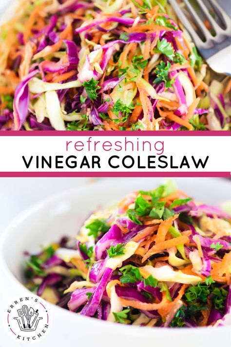 This Vinegar Coleslaw is a refreshing and tangy side dish that adds a burst of flavor to any meal. Made with fresh cabbage, grated carrots, and a zesty vinegar dressing, it offers a satisfying crunch and vibrant colors. Try this tangy twist on coleslaw! This refreshing Vinegar Coleslaw recipe is perfect for a summer bbq!


See errenskitchen.com for easy, delicious, and even quick recipes for breakfast, lunch, dinner, and desserts! Vinegar Coleslaw Recipe, Vinegar Based Coleslaw Recipe, Quick Coleslaw, Vinegar Coleslaw, Barbecue Side Dishes, Creamy Coleslaw, Vinegar Dressing, Vegetarian Cabbage, Ribs On Grill