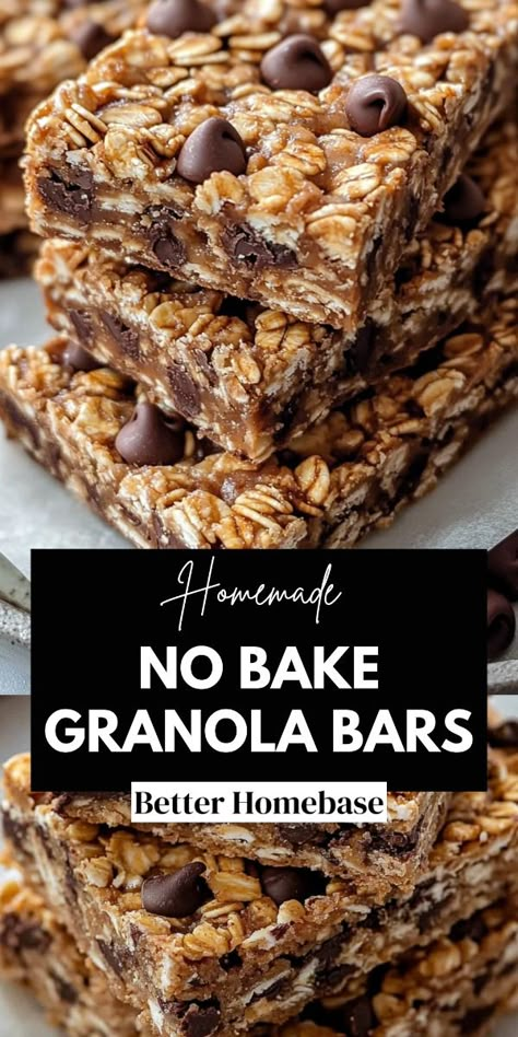 Homemade no-bake granola bars are a quick and easy snack that requires minimal effort and time.  With a few simple ingredients like oats, nut butter, and honey, you can make nutritious bars that are customizable with your favorite add-ins like chocolate chips, dried fruits, or seeds.  Just mix, press, chill, and enjoy Granola Bars Healthy Homemade, Easy Granola Recipe Bars, Diy Oatmeal Bars Healthy, Natures Valley Granola Bars, Granola Bars With Chia Seeds, Homemade Meal Prep, Granola Bars No Honey, Homemade Granola Bites, No Bake Protein Granola Bars