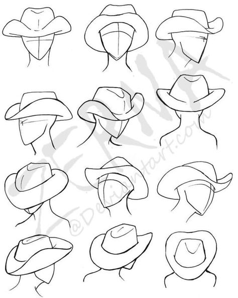 Cowboy Hat Drawing, Cowboy Character Design, Drawing Hats, The Lone Ranger, Chapeau Cowboy, Sketches Tutorial, Cowboy Art, Figure Drawing Reference, Art Poses