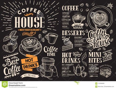 Menu On Chalkboard, Drink Flyer, Coffee Restaurant, Chalkboard Vector, Vanilla Tea, Coffee Shop Menu, Beer Menu, Seafood Menu, Coffee Restaurants