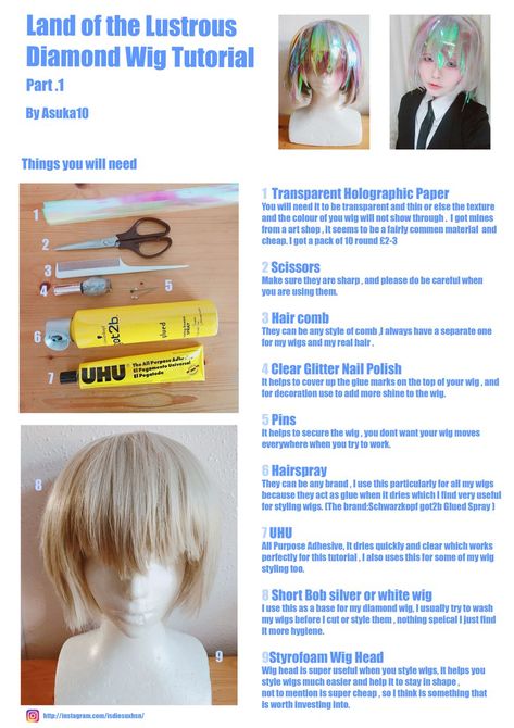 Asuka on Twitter: "Finally My wig tutorial for Dia is done! And here it is ! Hope this is useful ( sorry if my grammer or english is wrong lol , as long is und… https://t.co/aoep6kSgPu" Paper Wig, Wig Tutorial, Holographic Paper, Prop Maker, Cosplay Tips, Winter Kids, Art Shop, Wigs, On Twitter