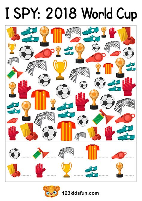 I SPY - Football World Cup 2018. Free Worksheets and Activities for Kids. #football #WorldCup #2018 Spy Games For Kids, Football Activity, World Cup Kits, Fun Apps, Emergency First Aid, Football World Cup, Pill Bottle, First Aid Kits, English Worksheets For Kids