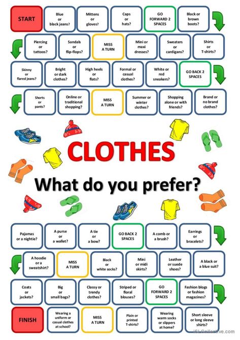 Esl Clothes, Daily Routine Worksheet, Clothes Worksheet, Kindergarten Art Ideas, English Teaching Ideas, Speaking Cards, Game Image, Language Games, Esl Classroom