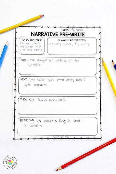 Need graphic organizers? Check out the 1st & 2nd Grade Writing Prompts Year-Long Bundle. This bundle has all the things you need to successfully teach narrative writing! Head over to this article to learn about more tools to help with narrative writing instruction in 1st and 2nd grade. Second Grade Personal Narrative Writing, Expository Writing Anchor Chart 1st, Sentence Starters For Narrative Writing, Writers Workshop Narrative Writing, Narrative Writing First Grade Anchor Chart, Teaching Personal Narrative 2nd Grade, Narrative Writing Transition Words Anchor Chart, Narrative Writing Introduction, Personal Narratives First Grade