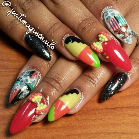 Kwanzaa nails Kente cloth print, kinara @justimaginenails Kwanzaa Nails, Rasta Nails, Stiletto Nail Art, Nail Time, Colorful Nail, Kente Cloth, Seasonal Nails, Thanksgiving Nails, Colorful Nail Designs