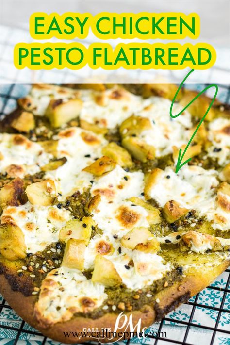 Flat Bread Chicken Pesto Pizza, Flatbread Pizza Recipes Pesto, Flatbread Recipes With Chicken, Mozzarella Flatbread Recipes, Basil Pesto Flatbread Pizza, Appetizers Using Basil Pesto, Healthy Chicken Flatbread, Flatbread With Chicken, Flatbread Recipes Pesto