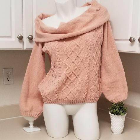 Nwt Really Pretty Sweater Shows The Neck And Chest Very Nicely Peachy Colorway Cute Turtleneck Sweaters, Form Fitting Sweaters, Off Shoulder Sweaters, Pink Off Shoulder Sweater, Croquet Sweater, Japanese Fall Fashion, Discipline Life, Scene Oc, Off The Shoulder Jacket