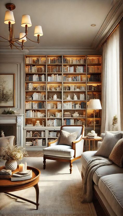 20 Stunning Nancy Meyers Living Room Ideas to Elevate Your Space 43 Nancy Meyers Living Room, Home Library Rooms, Nancy Meyers, Home Library Design, Cottage Living Rooms, Waves Crashing, Design Salon, Style Deco, Traditional Living