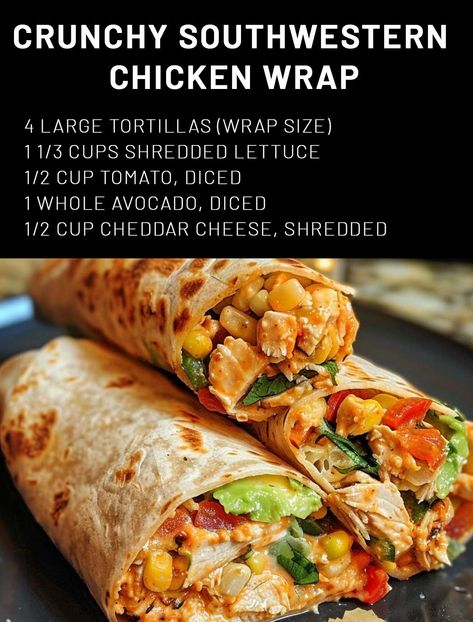 Crunchy Southwestern Chicken Wrap, Southwestern Chicken Wrap, Southwest Chicken Wraps, Chicken Wraps Healthy, Chicken Wrap Recipe, Southwestern Chicken, Rice Wraps, Chicken Wrap Recipes, Wrap Recipe